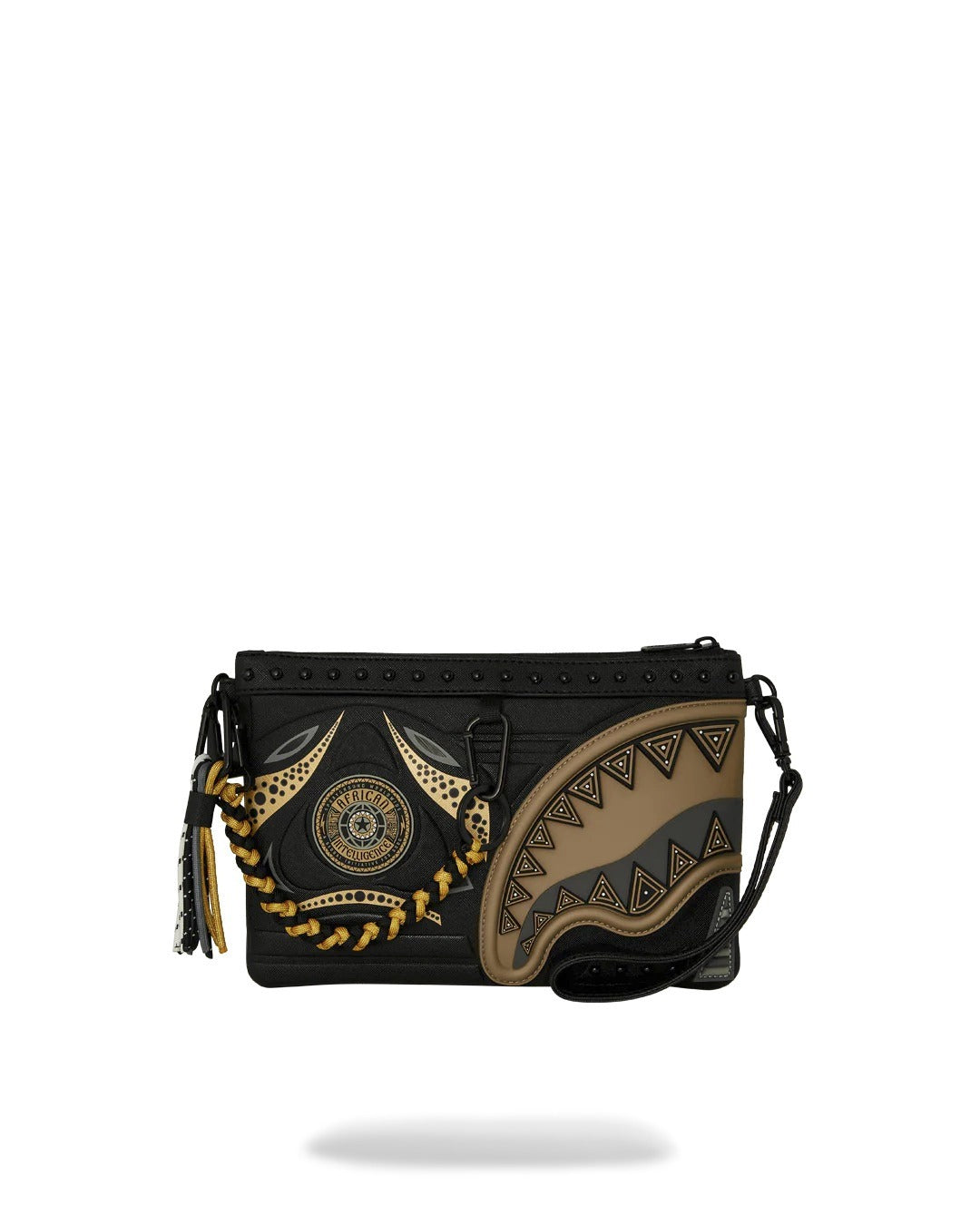 Sprayground AI WONDERLAND GOLD AND BLACK CROSSOVER CLUTCH