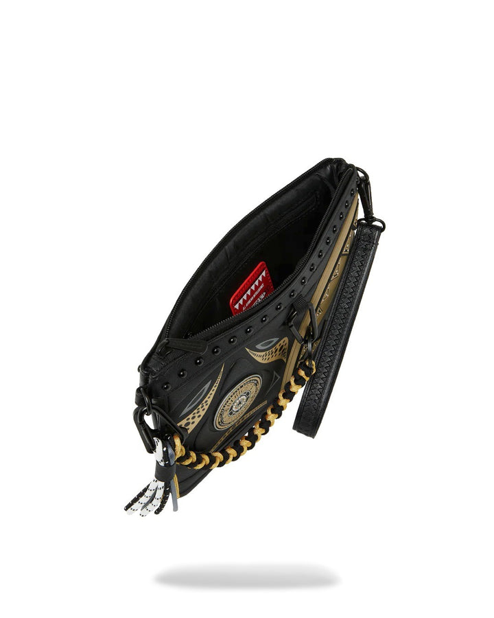 Sprayground AI WONDERLAND GOLD AND BLACK CROSSOVER CLUTCH